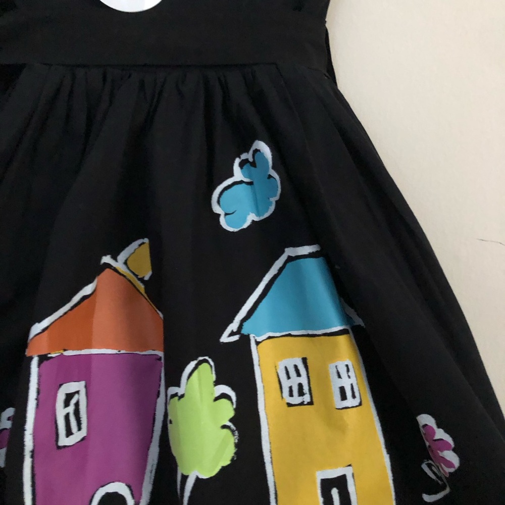 2pc Beautiful NWT Binx Girls Designer Black Party Dress Painted Houses SIZE 6 - Picture 3 of 12